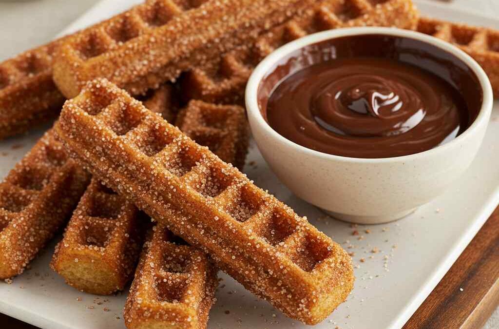 Churro Waffles with Chocolate Sauce