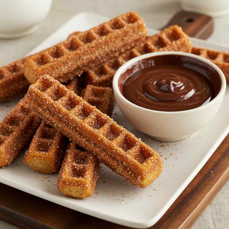 Churro Waffles with Chocolate Sauce