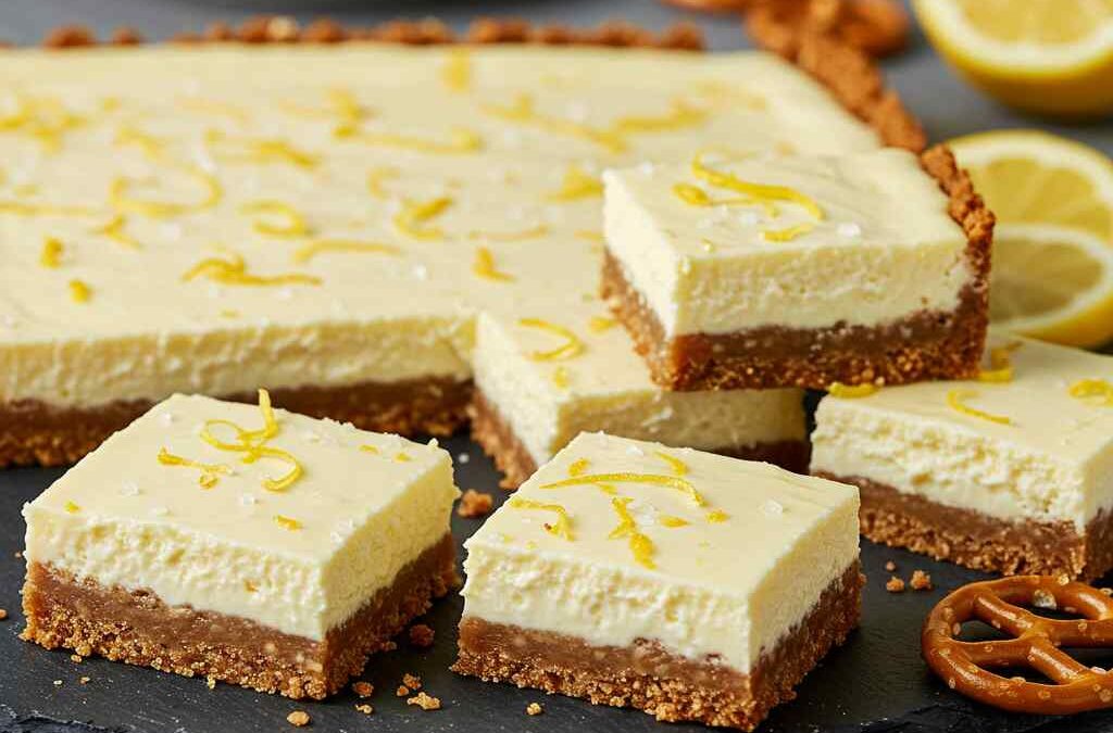 Lemon Cheesecake Bars with a Pretzel Crust