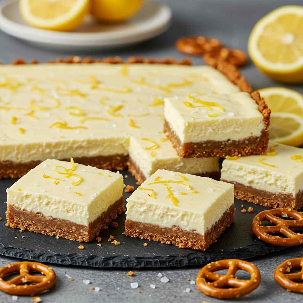 Lemon Cheesecake Bars with a Pretzel Crust